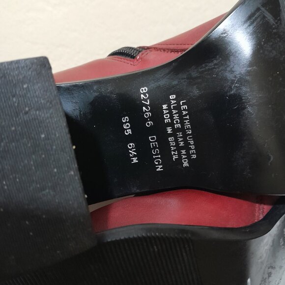 Red Leather Square Toe Connie Ankle Boots Sz 6.5M Made In Brazil - Picture 6 of 9